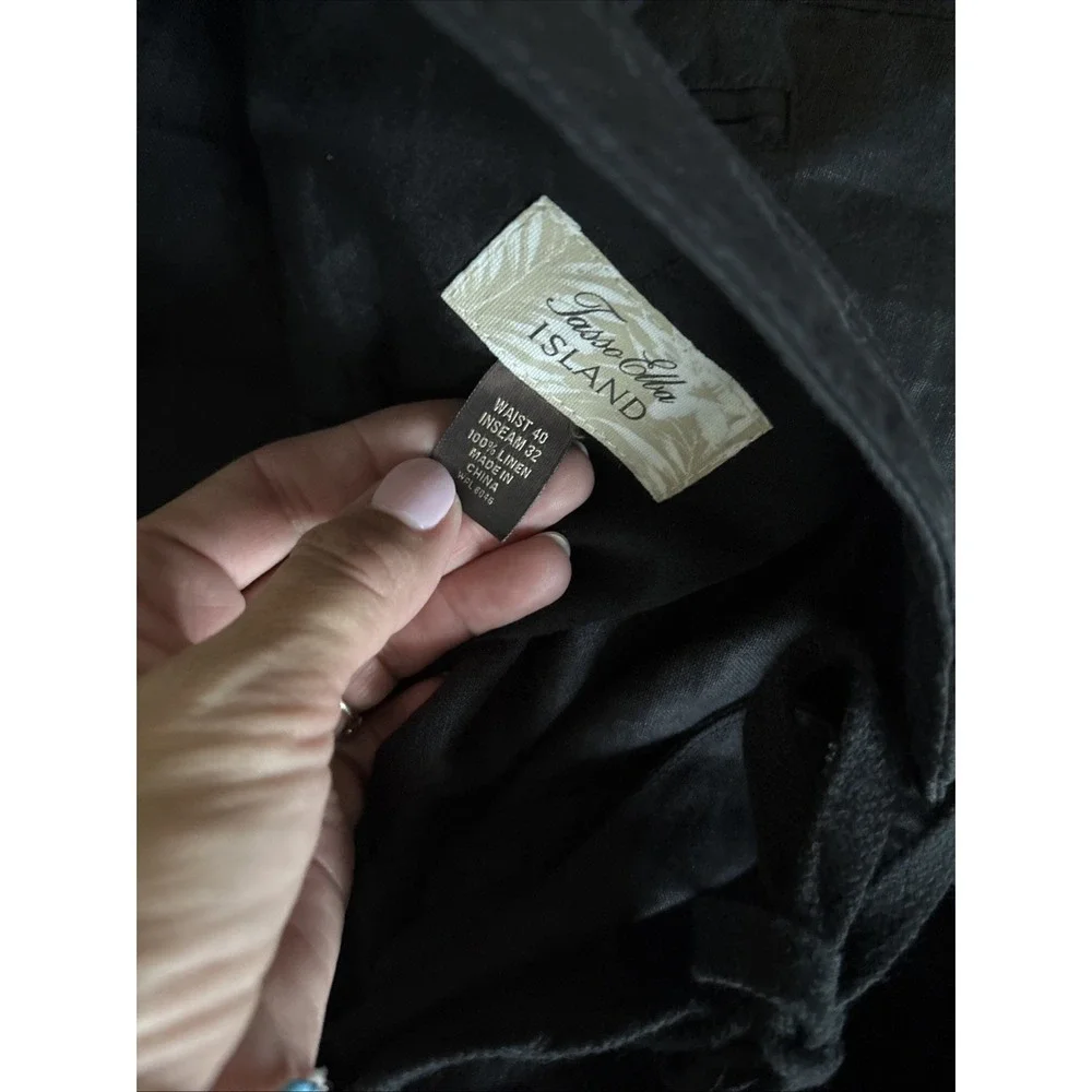 Tasso Elba Island Mens 40x32 100% Linen Black Drawstring Casual Trouser Pants